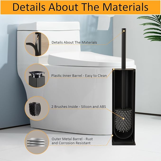 BGL Toilet Brush and Holder Set 2 Packs Aluminium Free Standing, Bathroom Storage and Organization Toilet Bowl Cleaner Brush and Holder, Square Design Sturdy and Space Saving