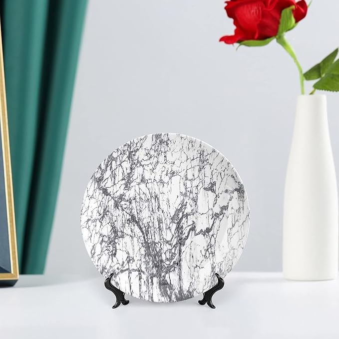 XISUNYA 7 Inch Decorative Plate, Marble Tableware Plate, Murky Marble Rock Motifs Dynamic Fractal Figures Abstract Print Ornament Display Plate Handmade Plate Wedding Christmas Thankgiving Gifts