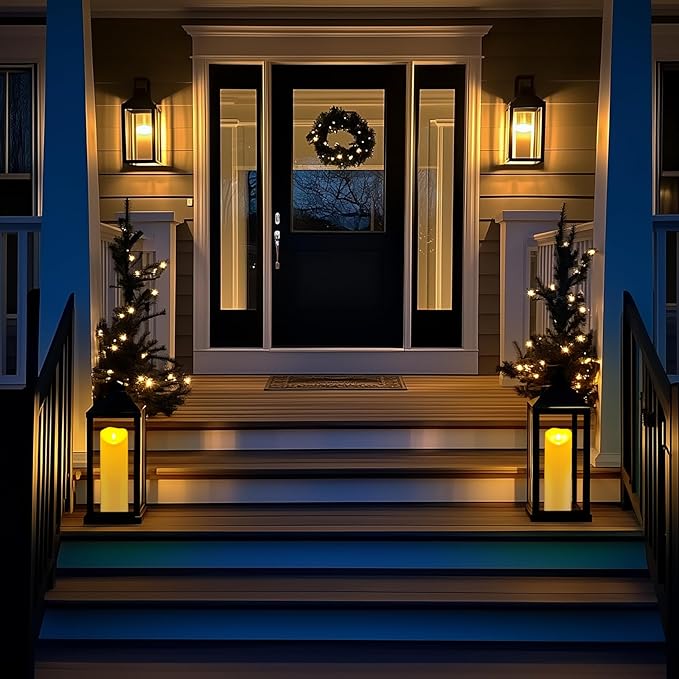 Homemory 4"x12" Outdoor Waterproof Flameless Candles with Timers and Remote Control, Battery Operated Candles, LED Plastic Candles, Dark Ivory, Set of 2