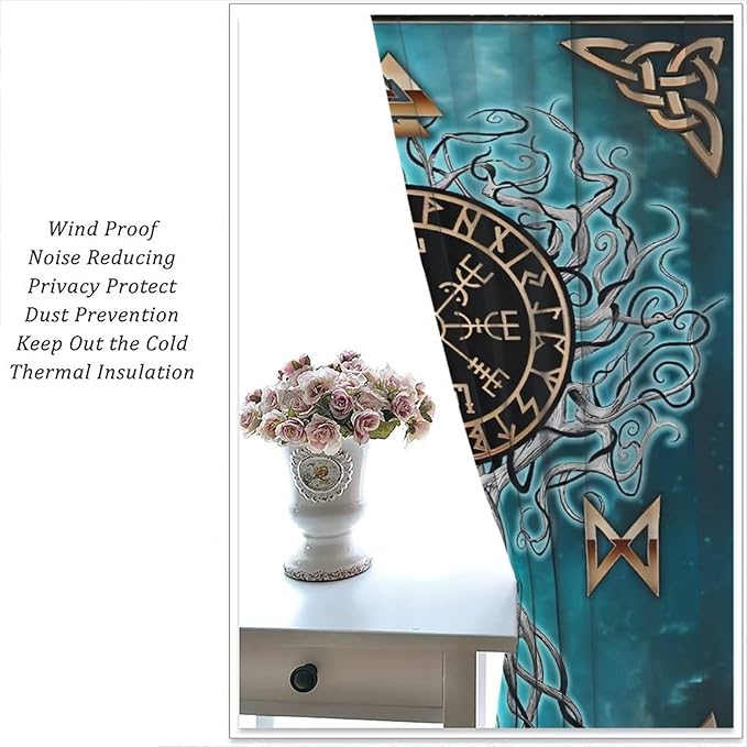Viking Curtains Viking Totem Curtains Ancient Scandinavian Bedroom Living Room Decoration 2 Panel Groups W42 * L63 Inch