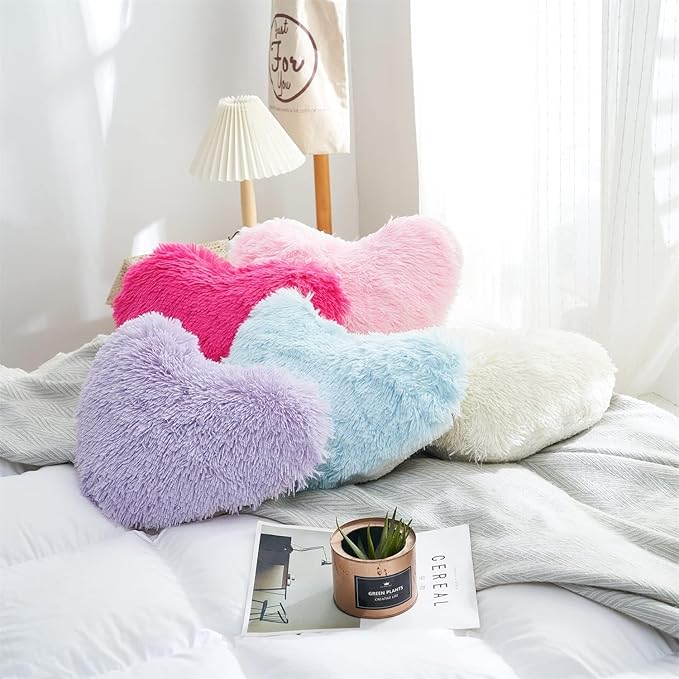 MOOWOO Fluffy Heart Pillow, Faux Fur Throw Pillow,Sherpa Plush Fluffy, Cute Soft Throw Cushion, Valentines Day,Thanks Giving Days,Christmas Day Decorative for Home Bed Couch Heart Shape