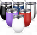 12oz/6 Pack Stainless Steel Wine Tumbler with Lid and Straw, Double Wall Vacuum Insulated Wine Tumbler Glasses, Stemless Travel Mugs for Hot and Cold Drinks, Coffee, Wine, Cocktails （Mix Color-2）