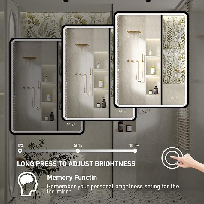 36x28 Inch LED Bathroom Mirror with Light,Black Metal Frame Lighted Vanity Mirror, Anti Fog Design&Dimmable&Touch Switch,Large Wall Mounted Makeup Mirror (Horizontal/Vertical)