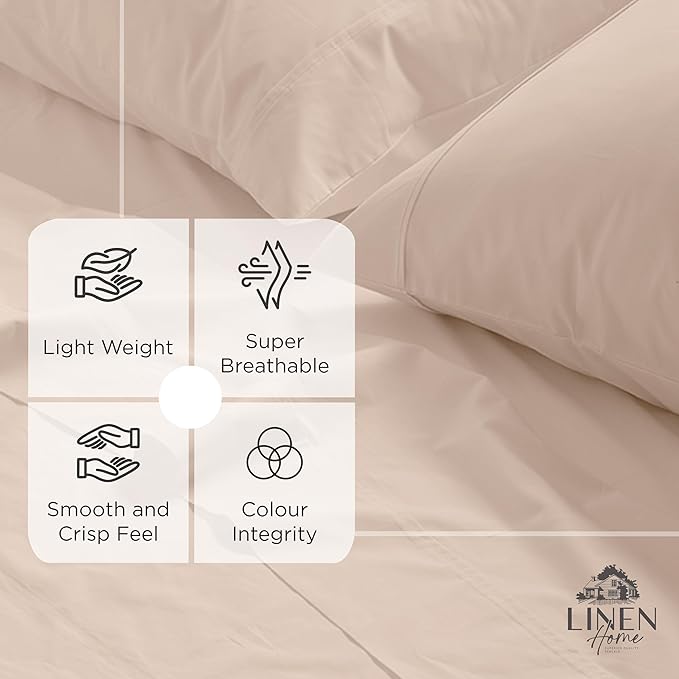 Linen Home 100% Cotton Percale Weave Fitted Sheet, Full Size, Sand Shell, 1 Deep Pocket Fitted Sheet, Fits Mattress Upto 16" Crisp and Cool Strong Bed Linen, 54"X75"+15"