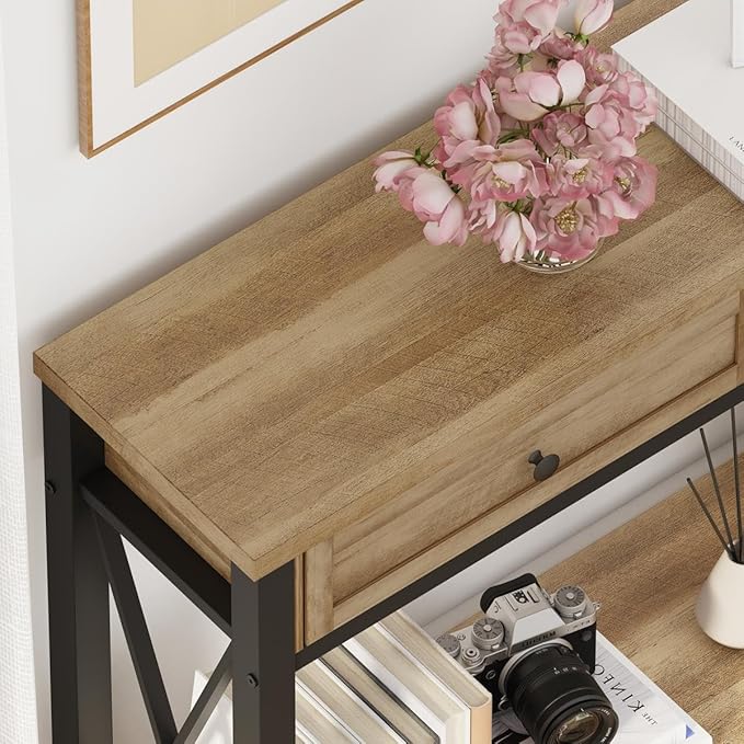 BON AUGURE Entryway Table with Drawers, Sofa Table with Storage, Couch Tables Behind Sofa for Living Room, Foyer Tables for Hallway, Entry, Front Door (Vintage Oak, 47 Inch)