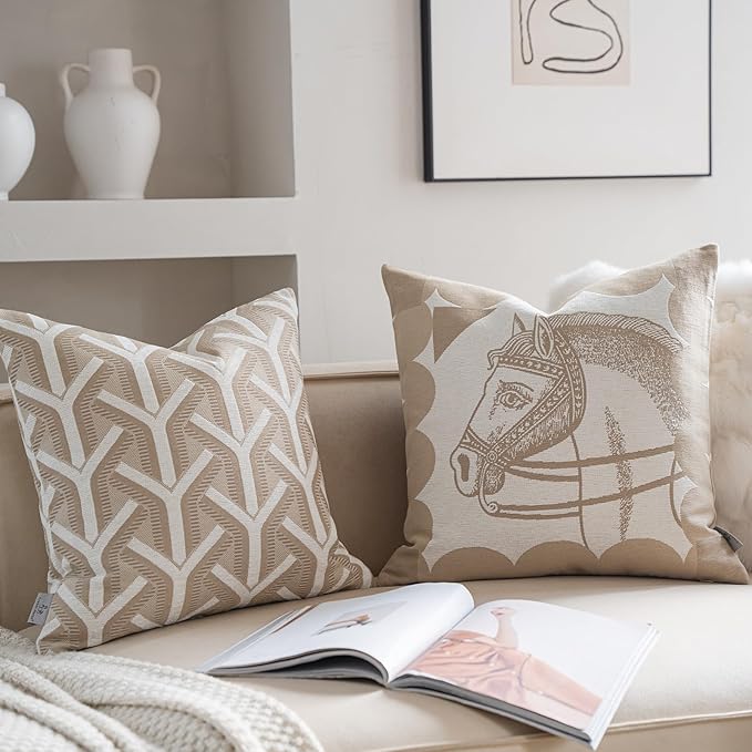 Premium Throw Pillow Covers 22x22 Inches - Oatmeal Ethereal Arbor Chenille Jacquard Embroidery Decorative Couch Pillow Covers for Living Room Bedroom Sofa Home Décor