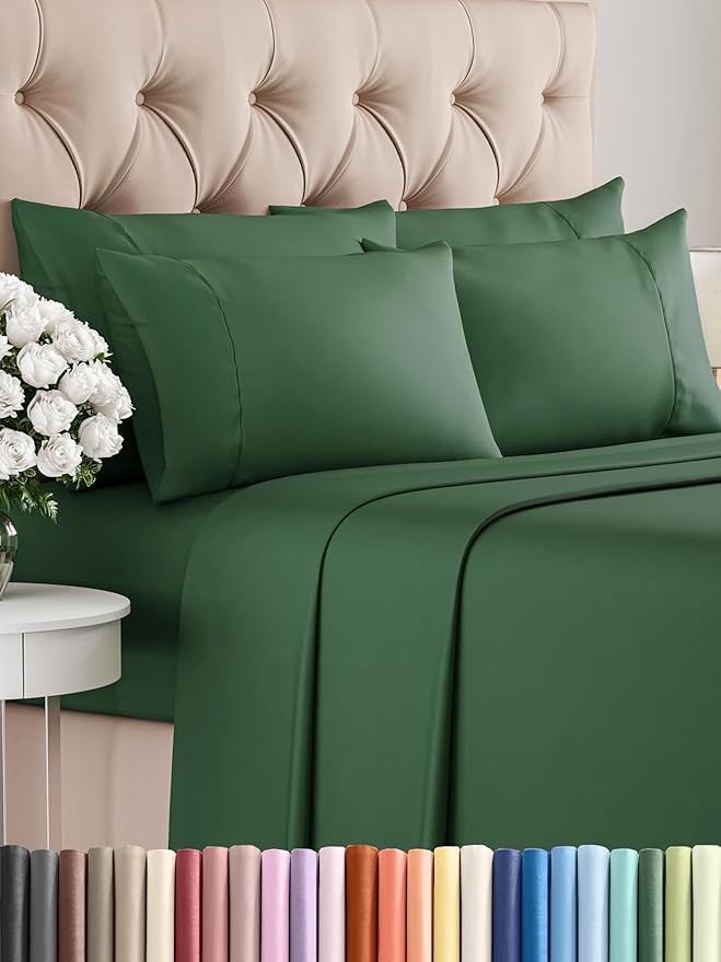 Cal King 6 Piece Sheet Set - Comfy Breathable & Cooling - Ultra-Soft Hotel Luxury Bedding Set w/ 8-16 Inch Deep Pockets - 1 Flat & 1 Fitted Sheet & 4 Pillowcases - Wrinkle Free & Easy Care - Emerald