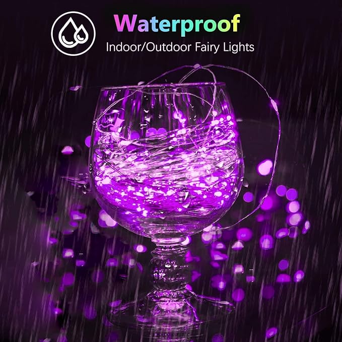 2 Pack 100LED Christmas Battery Operated Fairy Lights with Remote, 8 Modes String Lights with Timer, Dimmable, Memory Function, Waterproof Twinkle Lights for Outdoor Indoor Christmas Decor(Purple)