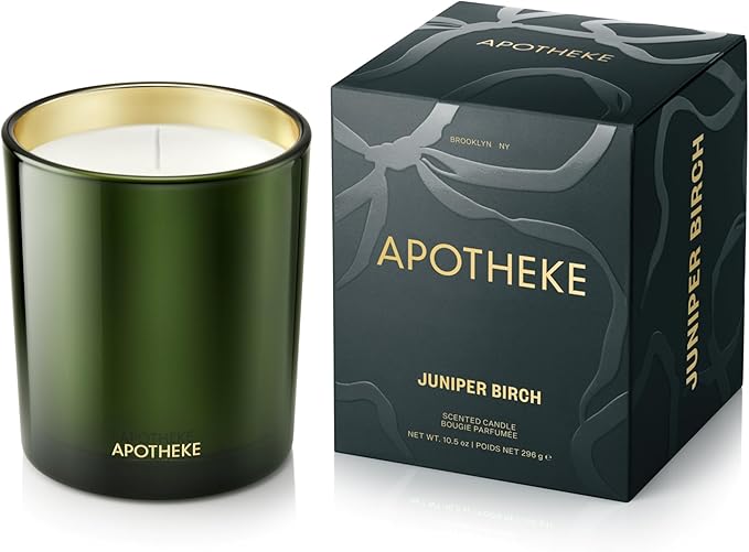 Apotheke 3-Wick Scented Candles for Home, Juniper Birch - 10.5 oz Seasonal Soy Wax Jar Candle - Long-Lasting Fall Scented Fragrance with Perfume-Grade Essential Oils