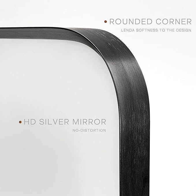 Wall Mount Mirror for Bathroom, Brush Black Metal Framed Rounded Corner Rectangular Vanity Mirror (20" x 30", Black)