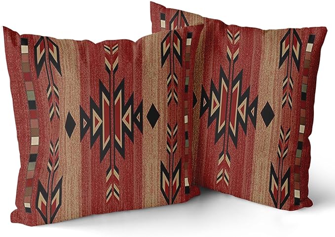 Giwawa Southwestern Throw Pillow Covers, Rusty Red Native American Pillow Cases, Aztec Tribal Geometric Square Cushion Covers Double Sided for Sofa Porch Bedding Patio Decor, 18x18 Inch, Set of 2