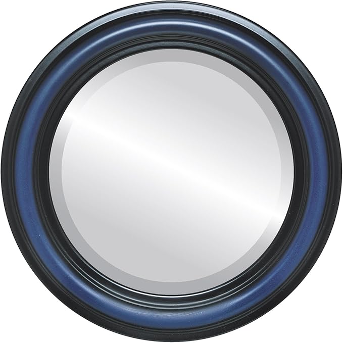 OVALCREST Round Beveled Wall Mirror for Home Decor - Philadelphia Style - Royal Blue - 28x28 Outside Dimensions