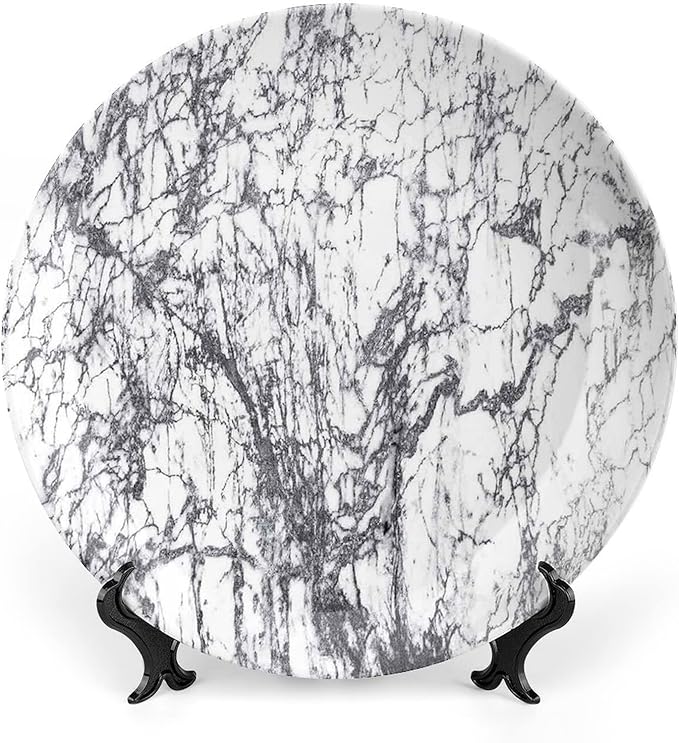 XISUNYA 6 Inch Decorative Plate, Marble Round Porcelain,Murky Marble Rock Motifs Dynamic Fractal Figures Abstract Print Ceramic Wall Hanging for Home Office Party Dinner Table Decor