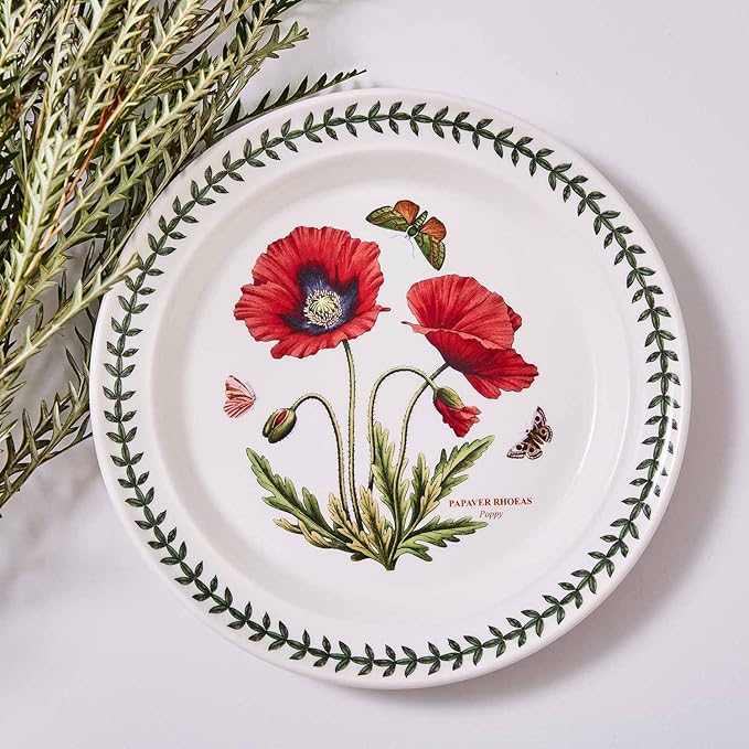 Portmeirion Botanic Garden 6-Inch Coupe Plate, Poppy Motif - Durable Porcelain, Mix-and-Match Elegant Tableware - Dishwasher, Microwave, Oven, Freezer Safe