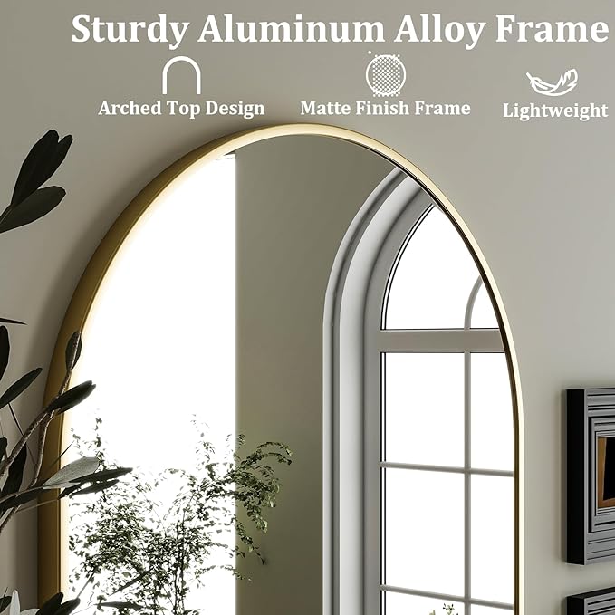 HARRITPURE 20"x30" Arched Bathroom Mirror - Wall Mounted Mirror - Gold Arch Mirror - Aluminum Alloy Frame Bathroom Mirror Living Room, Bedroom and Entryway