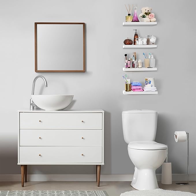 Sorbus Floating Shelves for Wall, Bathroom Shelves Wall Mounted for Kitchen, Bedroom, Living Room, Bathroom Storage, Over Toilet, Hanging Book Shelf for Wall Home Decor (4 Pack), White