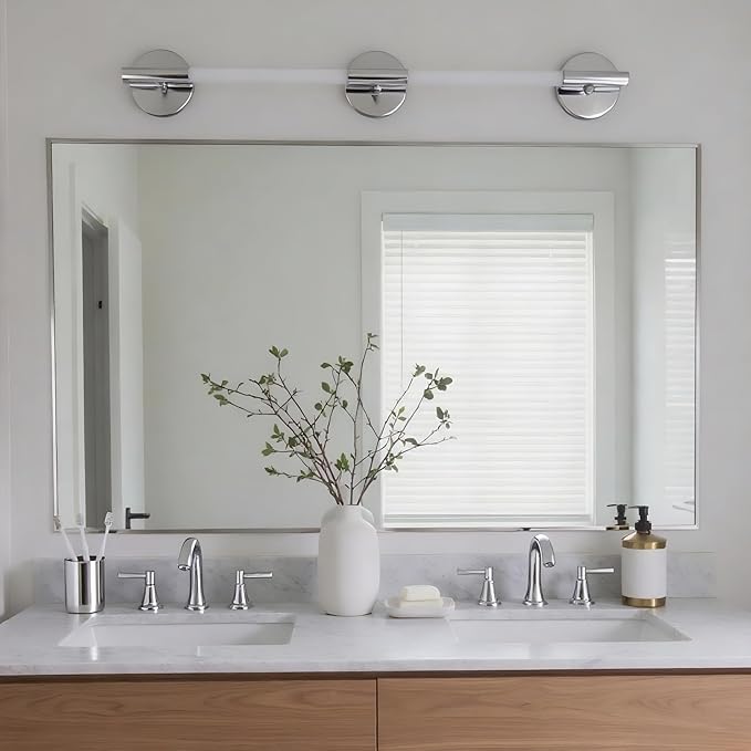 24x40 Inch Nickel Bathroom Mirror for Wall, Aluminum Frame Rectangle Rectangular Vanity Mirror, Modern Large for Bedroom, Living Room, Horizontal or Vertical