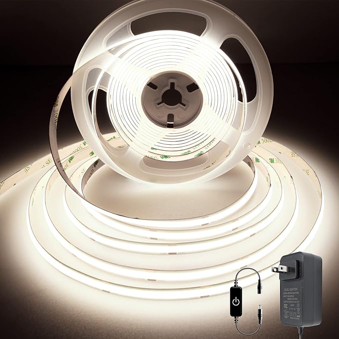COB LED Strip Lights 5M,Touch Dimmable led Strips,16.4ft LED Tape Lights with CRI90+,4000K Natural White led Lights,1600LEDs,24V LED Rope Indoor for Bedroom,TV,Kitchen,Closet