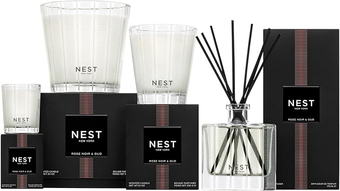 NEST New York Scented Classic Candle, Rose Noir & Oud - 8.1 oz - Up to 60-Hour Burn Time - Reusable Glass Vessel
