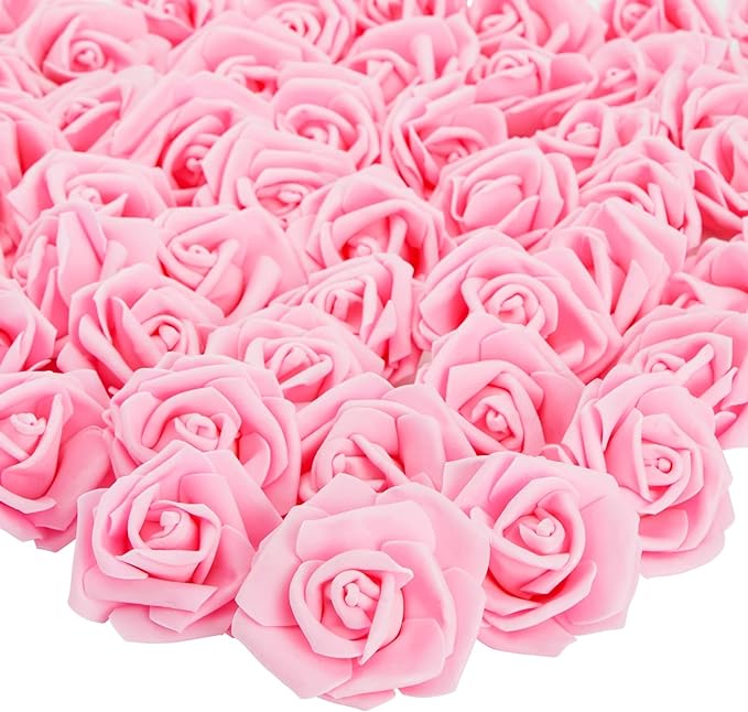 Juvale Pink Roses Artificial Flowers - 100 Pack, 3 in Stemless Foam - Bulk Artificial Blooms for Wedding Decor, Centerpiece Table Decorations & DIY Floral Arrangements