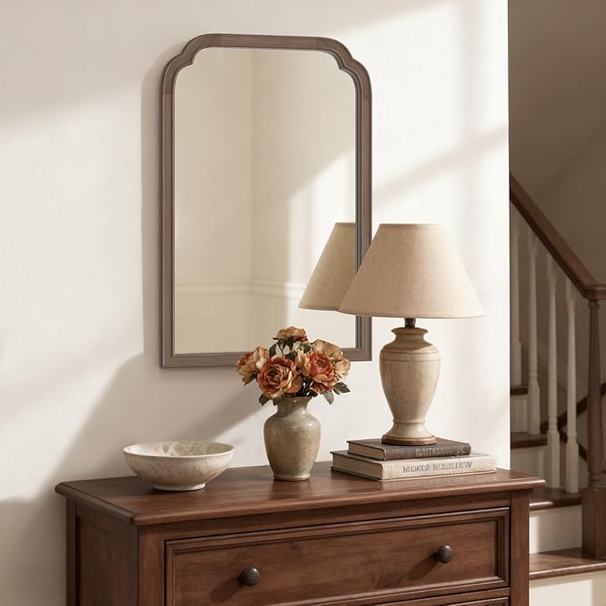 HOMECOOKIN Wood Bathroom Mirrors for Wall Mounted, 20" x 30" Rustic Wood Frame Wall Mirrors Decorative for Living Room or Bedroom Vanity Mirror (WN) B