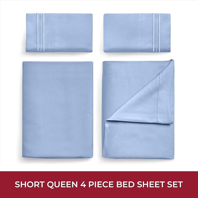 Mellanni RV Short Queen Sheets - 4 PC Iconic Collection Bedding - Hotel Luxury, Extra Soft, Cooling Bed Sheets - Deep Pocket up to 10 inch (RV/Short Queen, Sky Blue)