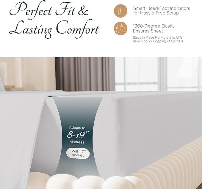 Carressa Linen 100% Egyptian Cotton Sheets Queen Size Bed Set - Luxury 1500 High Thread Count Egyptian Cotton Queen Sheet Set (4 PC, Light Grey), 17" Deep Pocket, Silky Soft, Cooling, Sateen Bedding