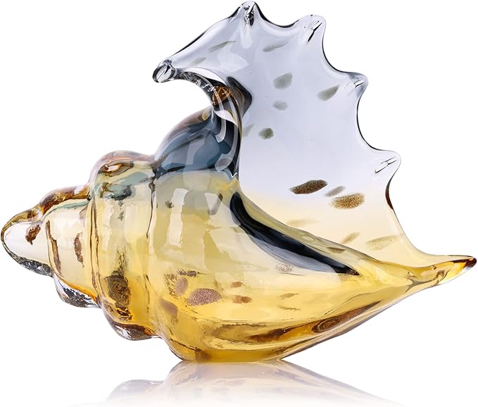 XMGZQ Hand Blown Glass Conch Statue,Sea Glass Art Figurine, Coastal Home Decor with Sea Shells, Living Room TV Stand Above Cabinet,Bookcase,Beach Decoration,Entryway Conch Horn Figurines