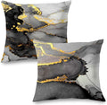 Black Grey and Gold Marble Texture Pillow Covers 22x22 Double-Sided, Abstract Modern Decorative Throw Pillow Covers for Living Room Bedroom, Modern Home Decor, Black and Gold Decor, Set of 2