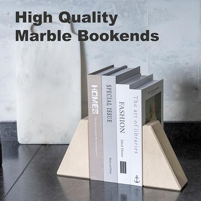 Marble Bookend for Heavy Books, Decorative Bookends for Shelves, Durable and Heavy-Duty Book End for Hardback Books & CDS, Unique Book Stopper & Holder, Sunny Golden, Set of 2