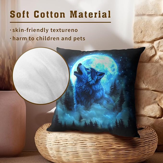 Forest Wolf Throw Pillow Covers - Galaxy Wolves Howling Pillow Covers 16x16 Set of 2 Nature Wolves Pillowcase Animal Cushion Covers Decor for Home Couch Bed Sofa