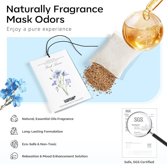 MYARO 12 Packs Linen Scented Sachets for Drawer and Closet, Long-Lasting Sachets Bags Air Freshener Fresh Scents, Potpourri Bags Home Fragrance for Lover