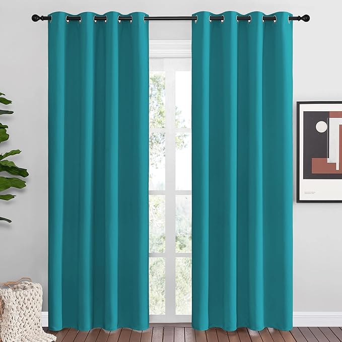 NICETOWN Room Darkening Curtains 86 inch Length 2 Panels, Thermal Insulated Grommet Blackout Curtains for Modern Casual Elegant Bedroom Kids Room Theme Decoration (Peacock Teal, 2 Pieces, W55)