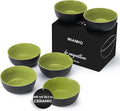 MIAMIO - 6 x 20.2 oz Stoneware Bowl Set Outside Black Inside Colourful - Le Papillon Collection (Green)