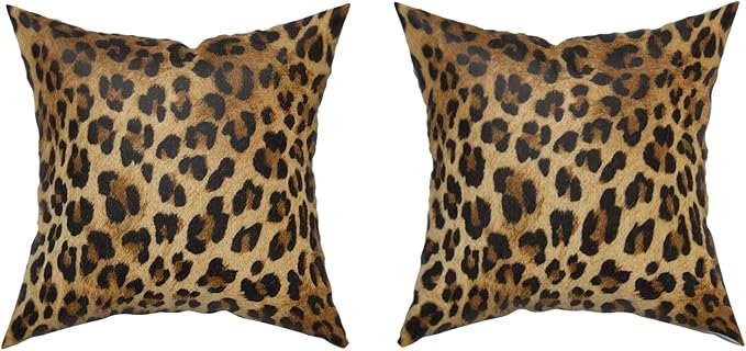 Brown Leopard Throw Pillow Cover - 2 Pcs Cheetah Animal Print Pillows Covers 20x20 inch Soft Bed Decorative Pillow Case for Home Couch Sofa Outdoor Decor