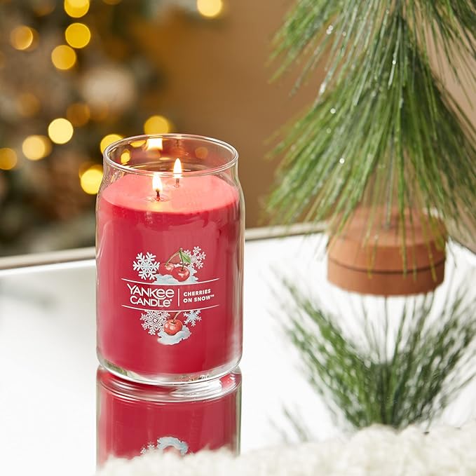 Yankee Candle Cherries On Snow Scented, Signature 20oz Large Jar 2-Wick Candle, Over 60 Hours of Burn Time, Christmas | Holiday Candle