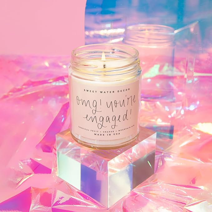 Sweet Water Decor OMG! You're Engaged Candle - Engagement Candle Gift for Bride - Bridal Shower Gift for Her - 9oz Clear Jar, 40 Hour Burn Time, Made in the USA