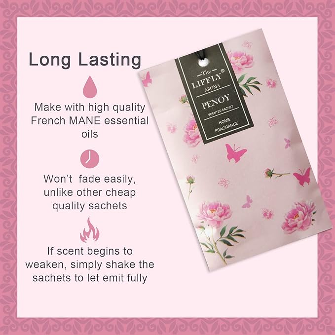 14 Packs Peony Scented Sachets for Drawers and Closets Gift