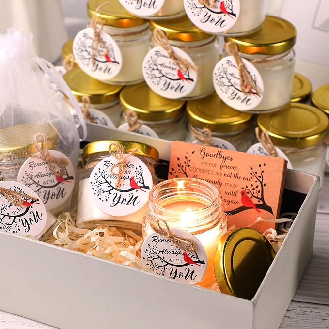 Tondiamo 20 Pcs Memorial Cardinals Candle Favors Bulk Memory of Loved One Sympathy Jars Candle Cardinal Bereavement Gifts for Loss of Mom Father Remembrance