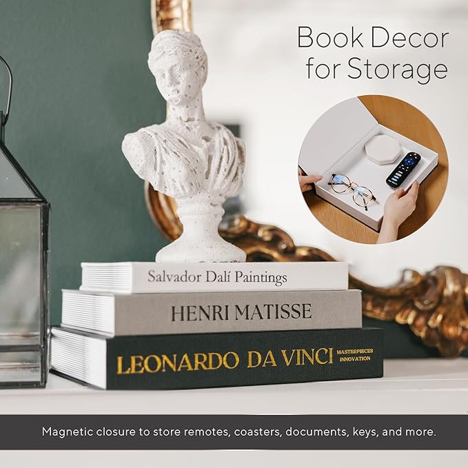 Elegant Linen Set of 3 Decorative Books for Home Decor Faux/Fake Books For Decoration Hardcovers Aesthetic Minimalist Coffee Table Décor Living Room Modern Entryway Table Bookshelf Storage Boxes