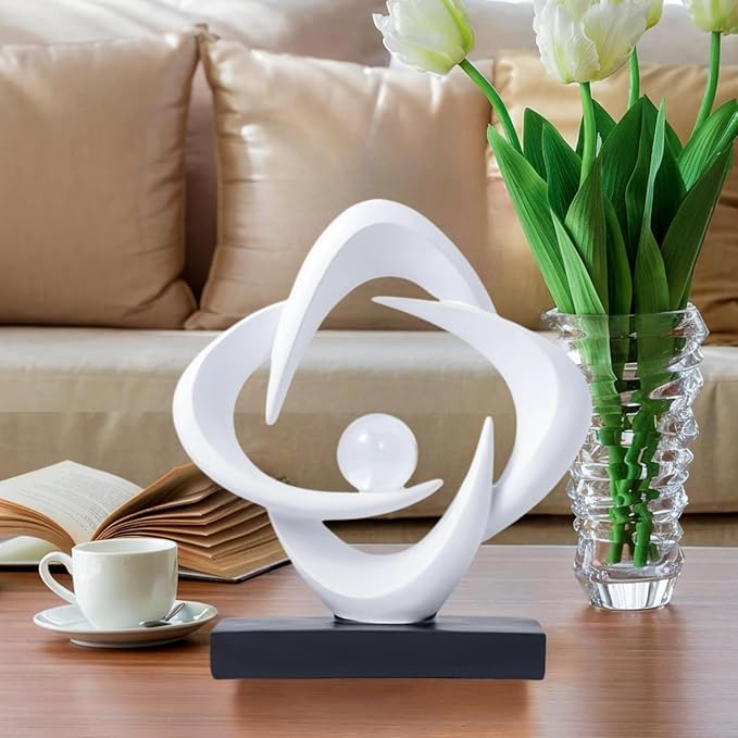 Modern Home Decor Abstract Decorative Sculpture Decorations for Living Room Dining Room Office, Resin Art Statues Coffee Table Bookshelf Decor Accents (White)