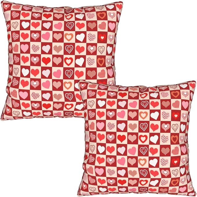Red Valentines Day Pillow Cover - Pink Heart Love Throw Pillows Covers 16x16 Set of 2 Mother's Day Pillow Cases for Sofa Bedroom