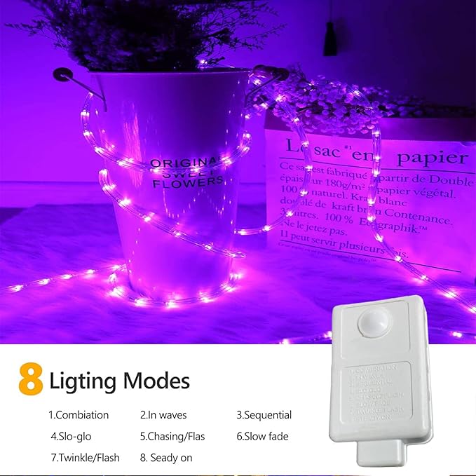 200ft LED Rope Lights Outdoor, 1440 LED Flexible Tube Lights with 8 Modes, Waterproof LED Rope Lighting for Outside, Garden, Patio, Bedroom, Party, Pool, Fences, Indoor Outdoor Decoration (Purple)