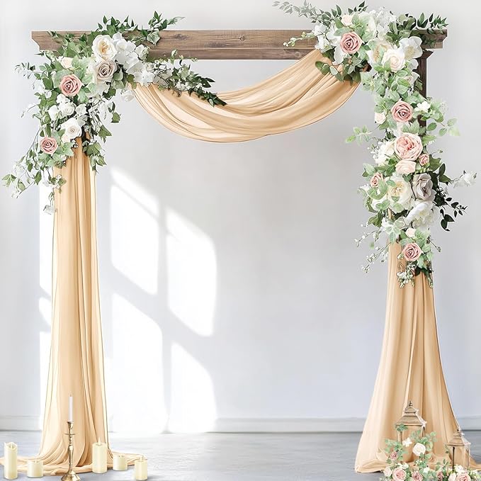 Socomi Wedding Arch Draping Fabric 2 Panels 29" x 19Ft Champagne Sheer Chiffon Curtain Drapes 6 Yards for Wedding Ceremony Birthday Party Decoration