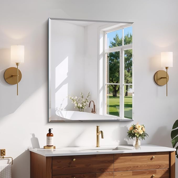 Beveled Mirror, 30x36 Inch Bathroom Mirrors for Wall Unframed, Upgraded Shatterproof Frameless Vanity Mirror Over Sink with Beveled Edge for Bathroom, Bedroom, Living Room and Entryway