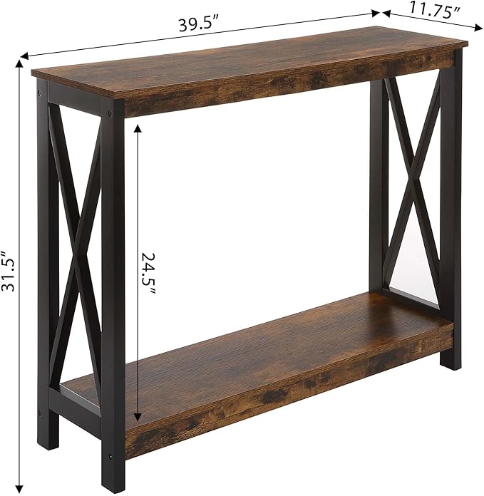 Convenience Concepts Oxford Console Table 39.5" - Sofa Table with Storage Shelf, Transitional Entryway Hall Table for Living Room and Bedroom, Display Foyer Table, Barnwood/Black