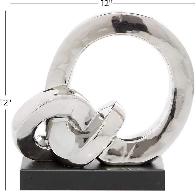 Deco 79 Polystone Abstract Decorative Sculpture Link Home Decor Statue with Black Base, Accent Figurine 12" x 5" x 12", Silver