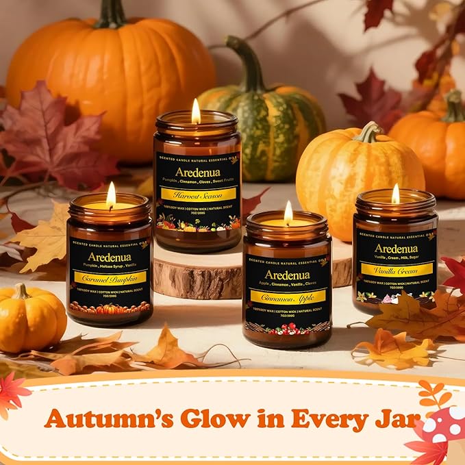 Pumpkin Pie Candle - Fall Scented Candles for Autumn, Halloween Pumpkin Candle - 7 OZ Soy Candles for Home Scented - Halloween/Thanksgiving Fall Gifts for Women Men