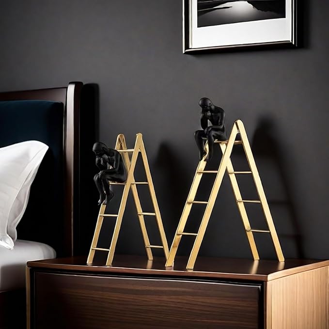 FUNSXBUG The Thinker Statue Thinking Man Statues Sitting on a Ladder Sculptures Collectible Figurine Home Decor Living Room Decoration (Small)