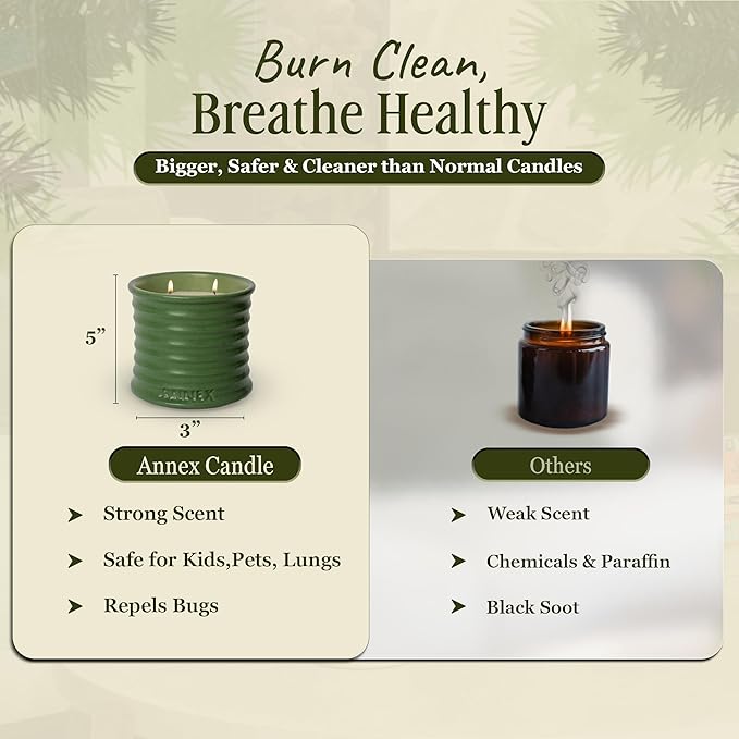 Scented Luxury Candles in Handmade Ceramic Jars, Soy Wax | Woody Wood – Oud & Agarwood, Large Candle | Non Toxic, 2 Wicks, Reusable Big Olive Green Jar | Natural Spring Aromatherapy for Women & Men